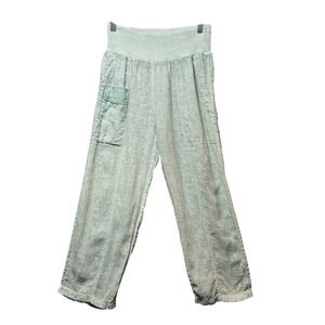 Inizio Made in Italy Linen Pants S Mint Green Lagenlook Wide Waistband Cropped